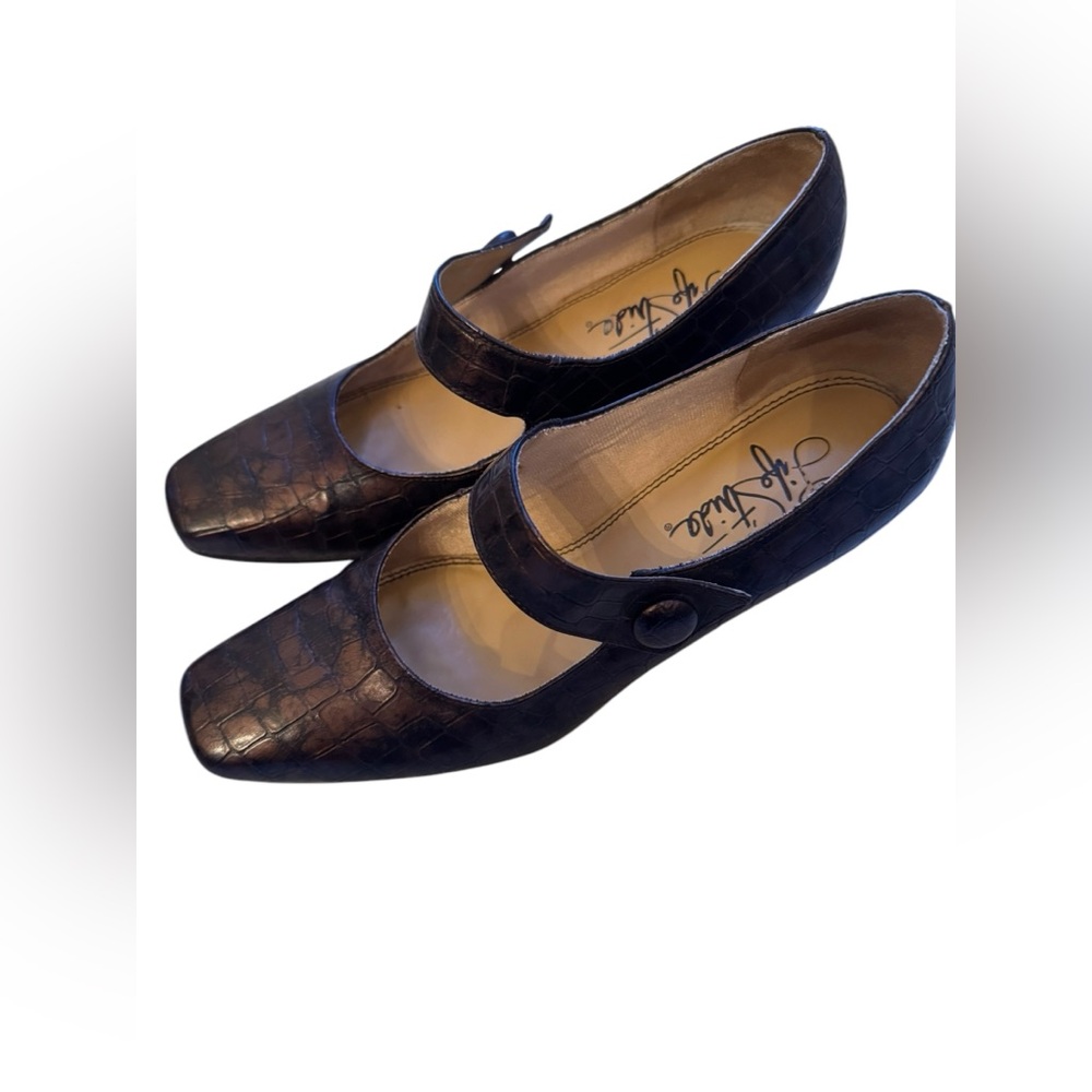 Vintage Copper Brown Mary Jane Heels Women’s Size  8M Chunky Heel Retro Shoes - Picture 2 of 6